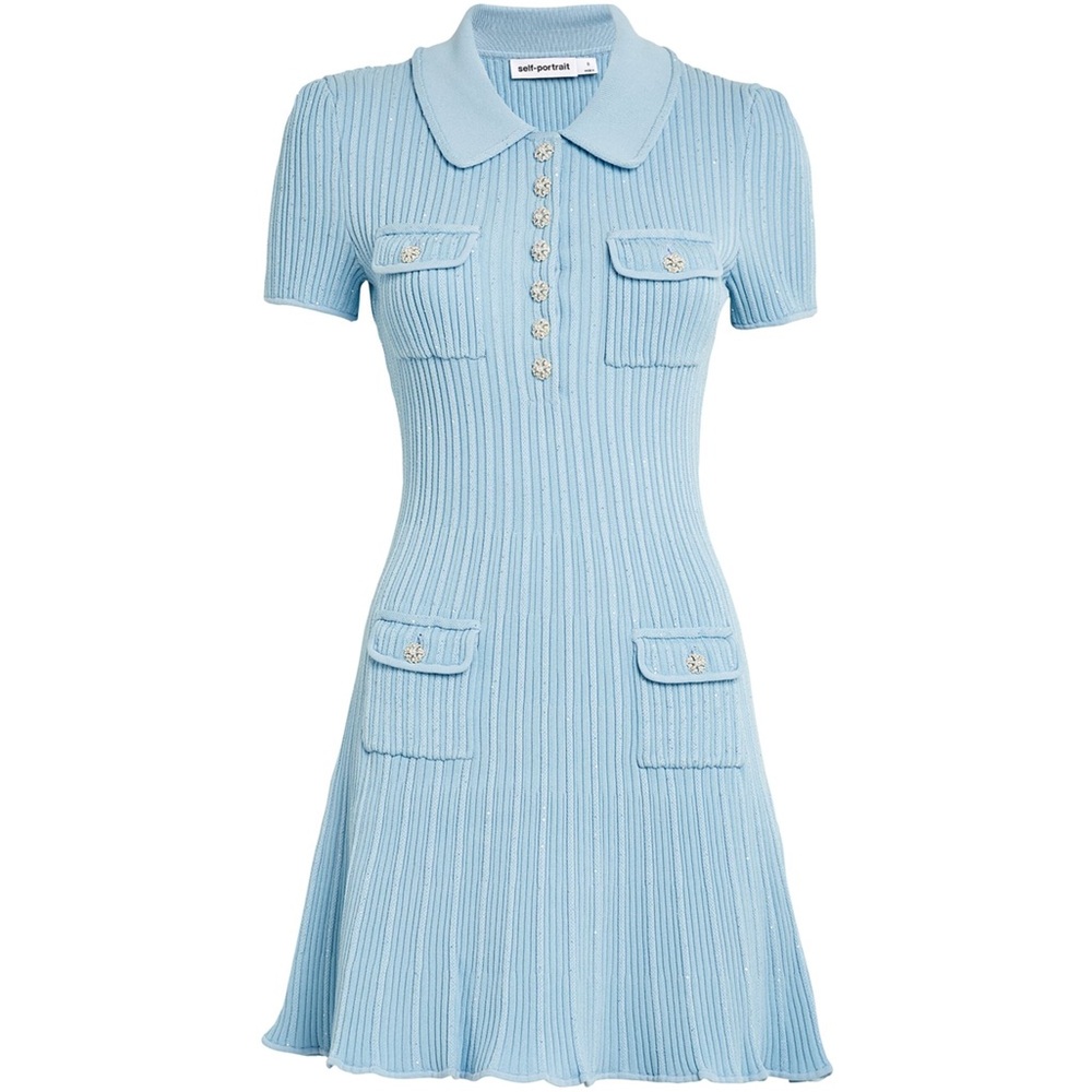Self Portrait Knitted Sequin Embellished Mini Dress